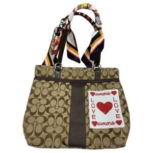 Coach Tan Brown Tote Bag Customized Embellishments